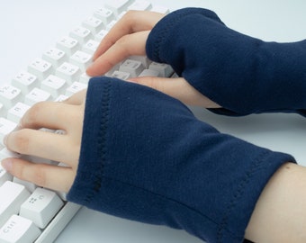 Organic Cotton Thermal Typing glove, Navy fingerless Glove, thermal lining, computer typing texting, unisex hand warmer, wrist warmer office