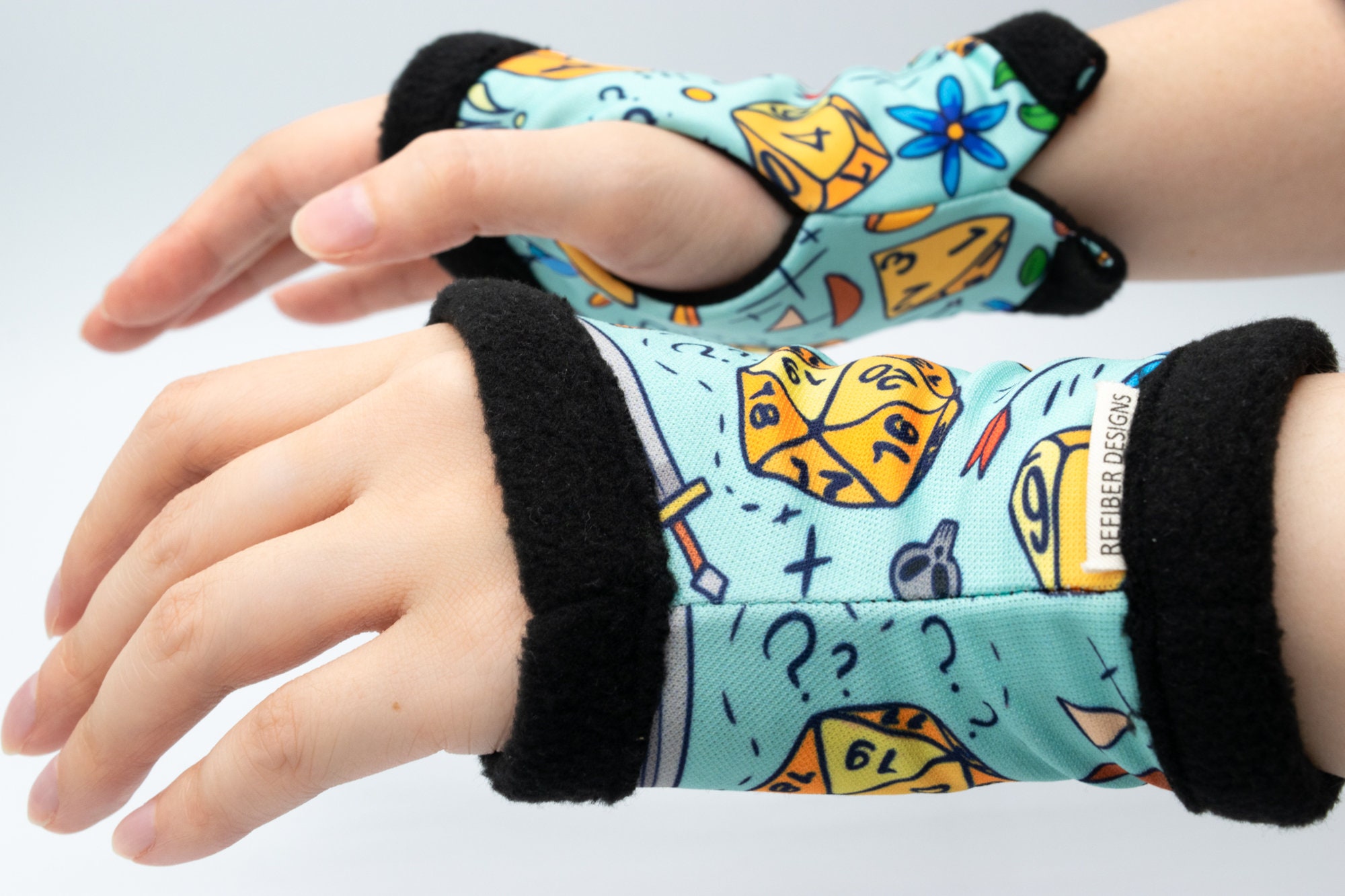 Dnd Dice Fantasy Pattern Gaming Gloves, Hand Warmer Fleece Lined