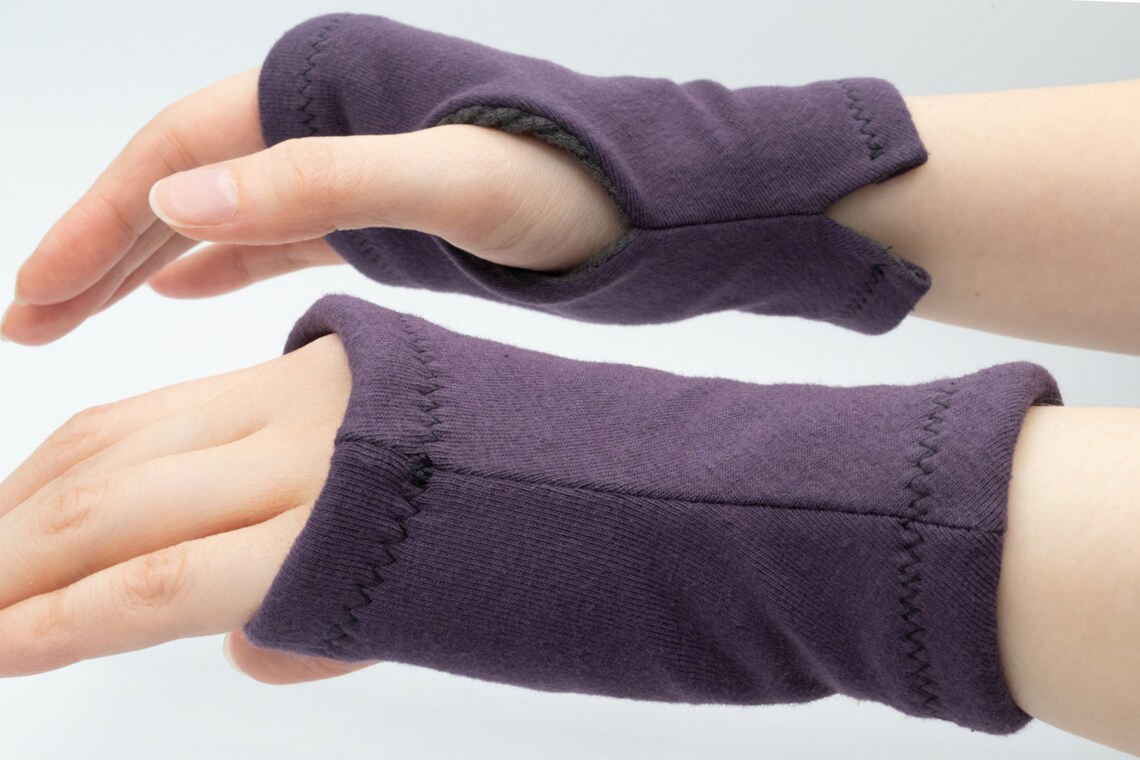 Organic Cotton Thermal Typing Glove Purple Fingerless Glove Etsy