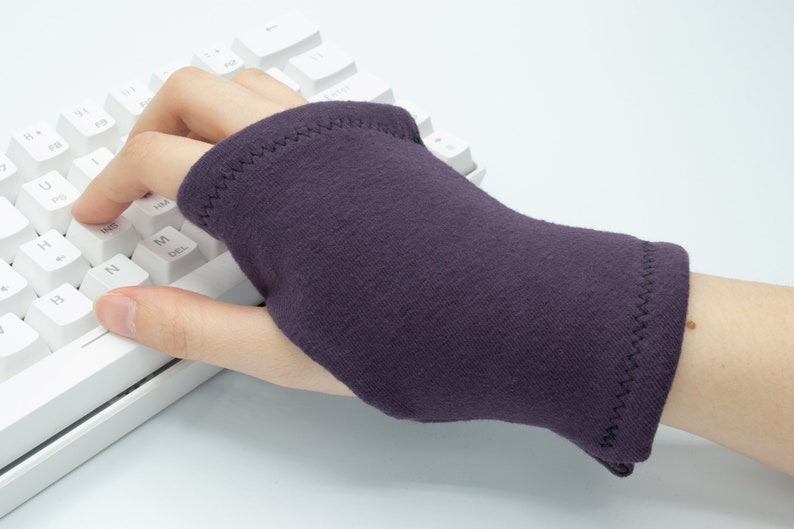 Organic Cotton Thermal Typing Glove, Purple Fingerless Glove, Gray