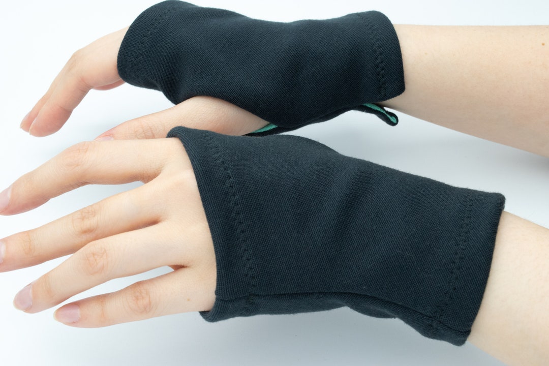 Wrist Warmers Black Cotton Fingerless Gloves Mens Black Wrist Length Arm Covers Eczema Gloves Womens Sleeves Cotton Scar  Warm