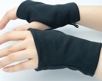 Lightweight Typing glove, Soft Black fingerless Glove, thermal lining, computer typing texting, unisex hand warmer, wrist warmer, office