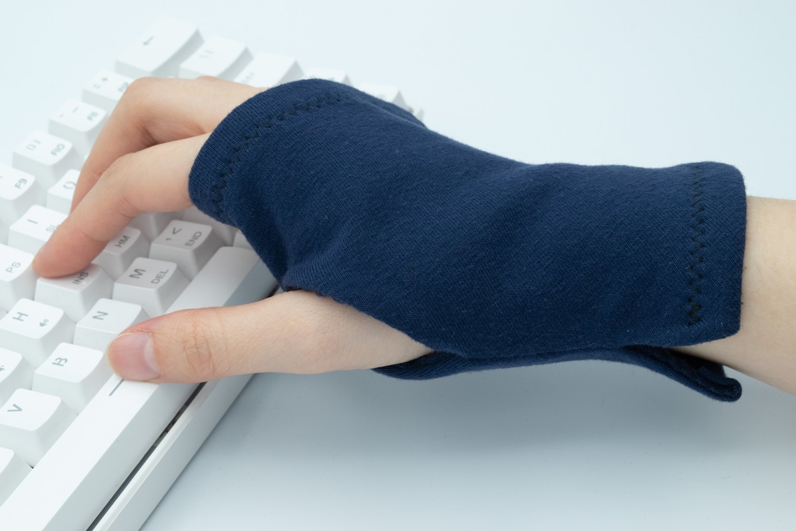 Organic Cotton Thermal Typing glove Navy fingerless Glove Etsy