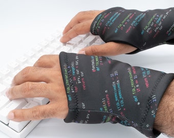 Python Coding Gloves, Fibonacci functions, Hand Warmer Fleece lined, Mens Unisex Wrist Warmer Computer Typing, Dark Gray Fingerless Glove