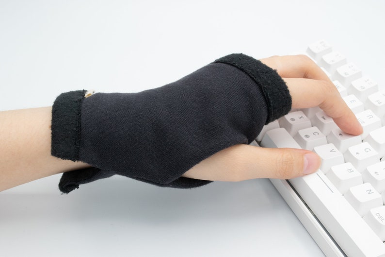 Organic Cotton Basic Black Computer Gloves, Texting Glove, Hand Warmers