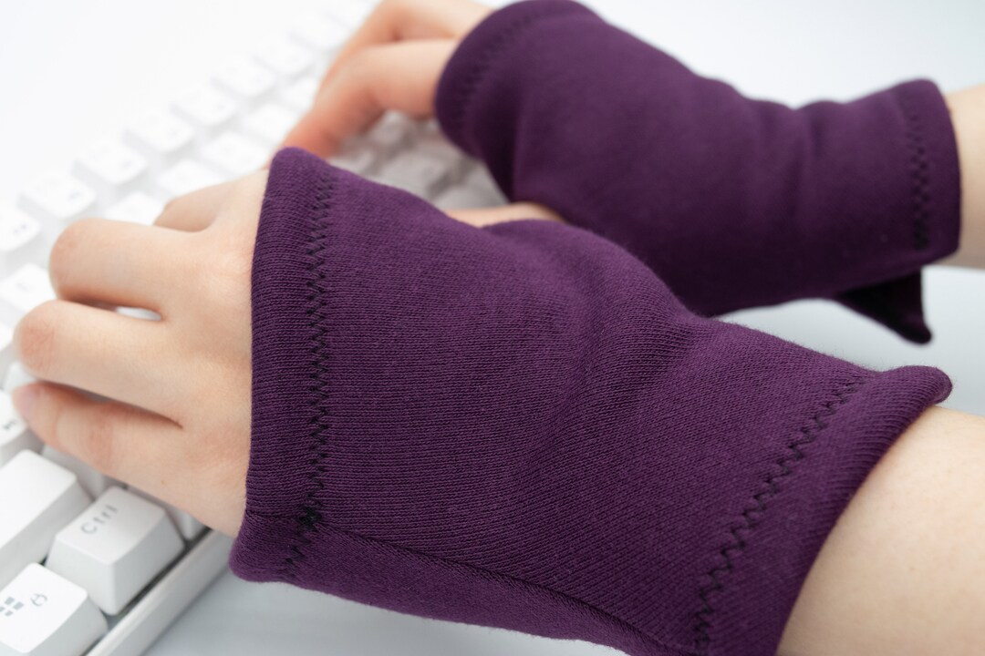 Fleece Lined Soft Plum Hand Warmers, Unisex Wrist Warmer Computer