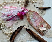 Large shabby chic vintage gift tag with lace and tassel gift tag  topper .