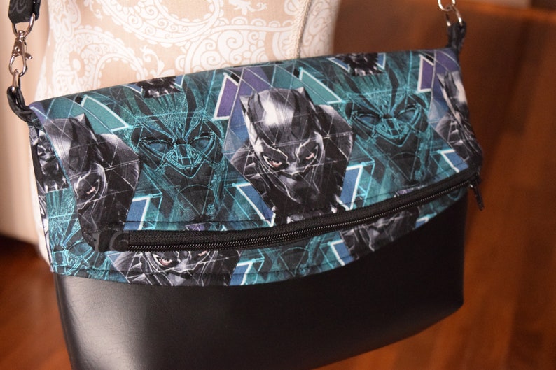 Black Panther Foldover Messenger Black Panther Crossbody Bag Superhero Messenger Bag