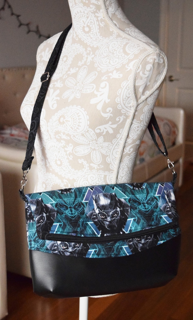 Black Panther Foldover Messenger Black Panther Crossbody Bag Superhero Messenger Bag