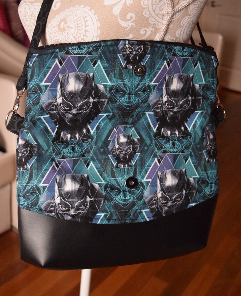 Black Panther Foldover Messenger Black Panther Crossbody Bag Superhero Messenger Bag
