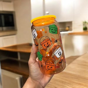 Halloween Buckets Glass Can - 90&#39;s Halloween Glass Can - Treat Buckets Glass Can - Horror Nostalgia - Halloween Drinkware - 16oz Cup