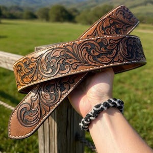 Custom Tooled Leather Belt PDF Pattern | Rolling Scrolls | DIY Patterns | Digital Download