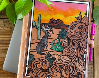 Leather Portfolio PDF Pattern, Desert Jackalope Tooling Pattern