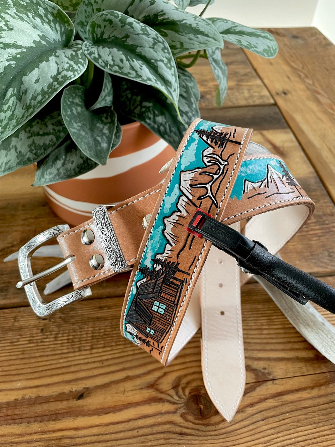 Hand Tooled Leather Deer and Elk Belt Custom Leather Belts Western