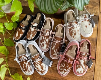 Custom Womens Cowhide Dudes | Wedding Shoes | Western Slip-Ons | Gift Ideas for Her