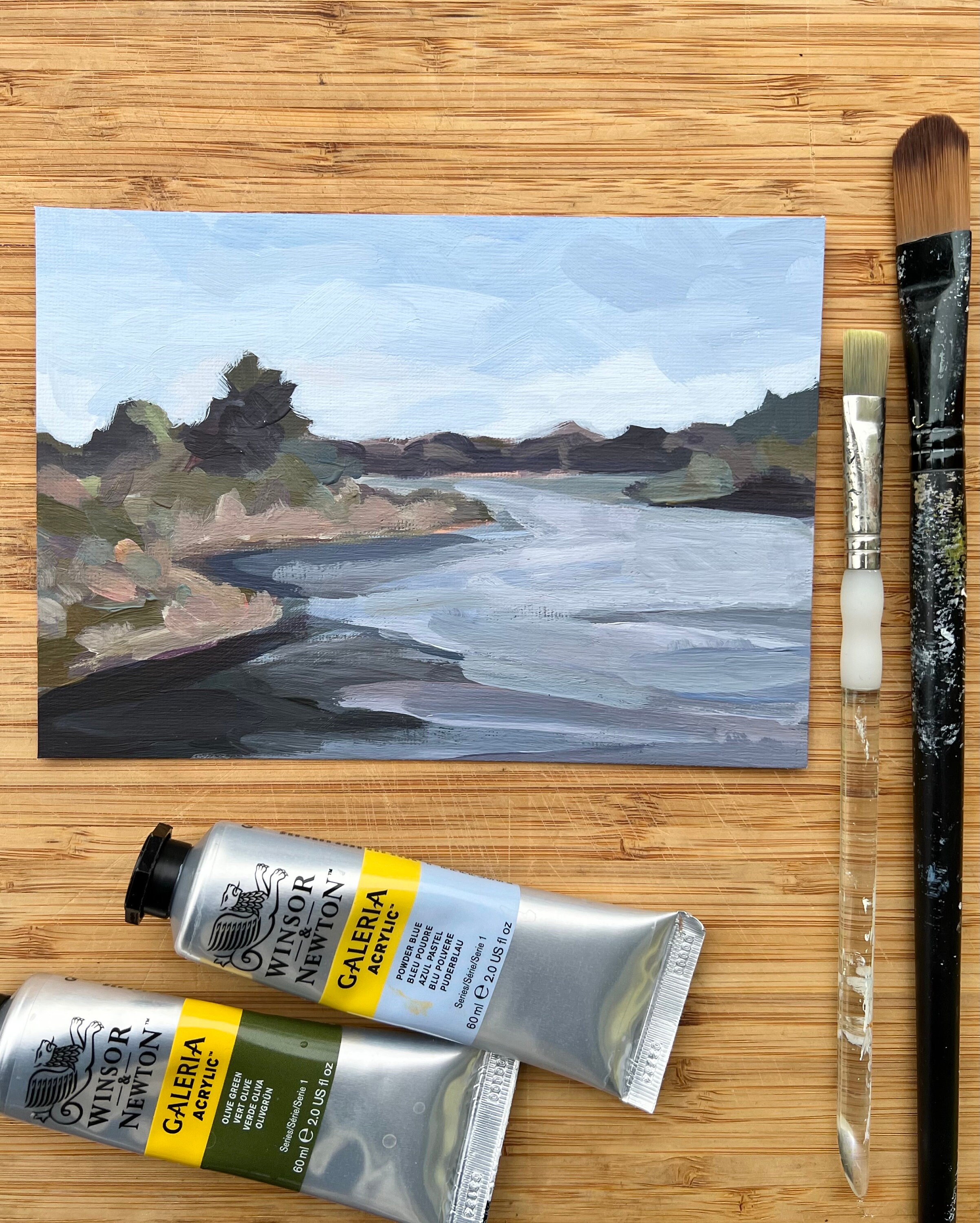 Original Misty Morning Seascape Painting | 5x7 Small Wall