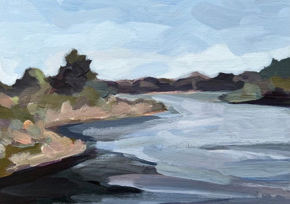 Original Misty Morning Seascape Painting | 5x7 Small Wall