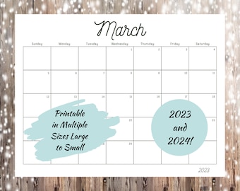 2023-2024 Printable Calendar, Digital Calendar Download, Printable Monthly Calendar, Planner Calendar, Large Printable Wall Calendar