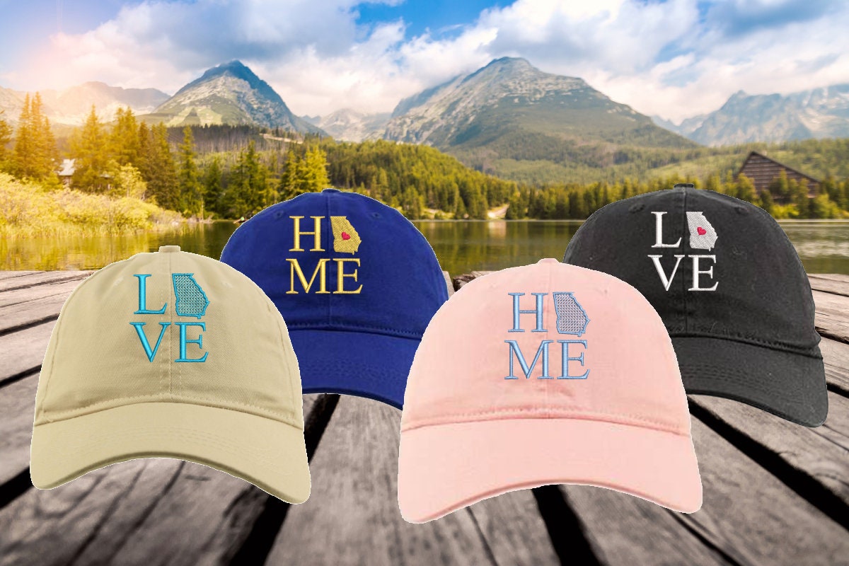 Embroidered State Outline Home or Love Dad Hat Etsy