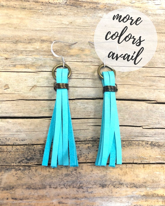 Leather tassel earrings deals