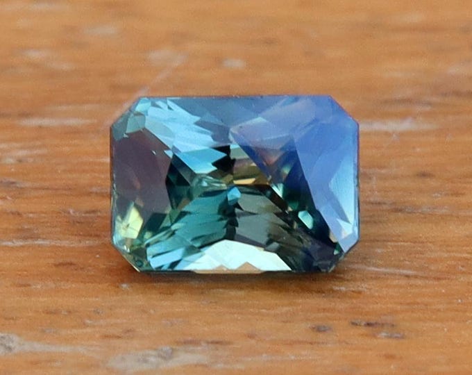 Certified Parti Teal Sapphire 1.11 Carat Radiant Cut Gemstone, Engagement Ring