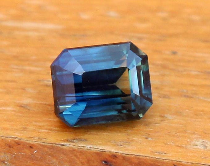 Certified Unheated Dark Blue Teal Sapphire: 1.53 Carat Emerald Cut Gemstone, Engagement Ring