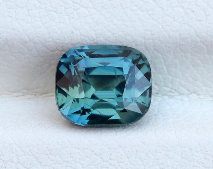 Certified Peacock Teal Sapphire 1.55 Carat Cushion Cut Gemstone, Engagement Ring