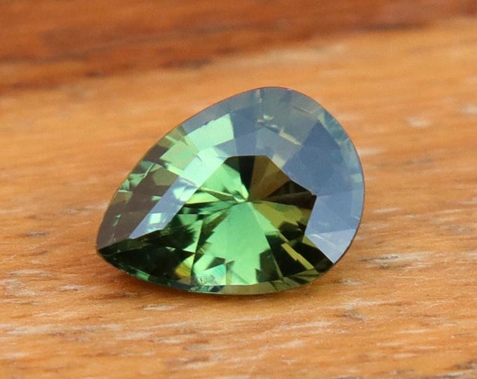 GSI Certified Teal Yellowish Green Sapphire: 1.48 Carat Pear Cut Gemstone, Engagement Ring