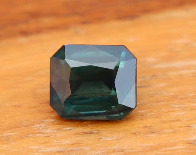 GSI Certified Dark Teal Sapphire 1.12 Carat Radiant Cut Gemstone, Engagement Ring