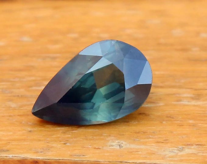GSI Certified Unheated Teal Sapphire: 1.54 Carat Pear Cut Gemstone, Engagement Ring