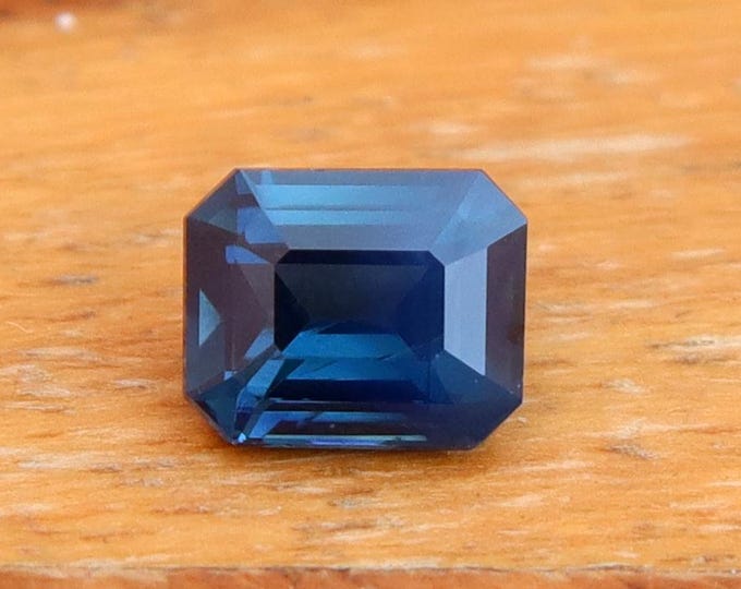 Certified Dark Teal Blue Sapphire Emerald Cut Gemstone: 1.01 Carat, Engagement Ring