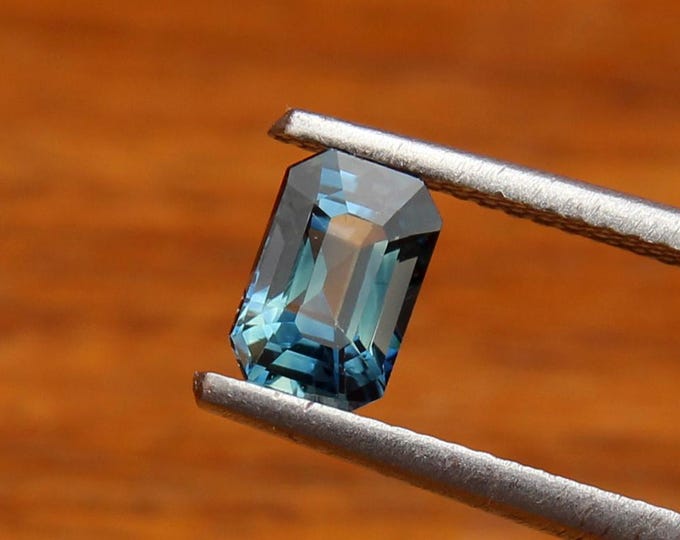 Certified Greenish Blue Teal Sapphire: 1.10 Carat Emerald Cut Gemstone, Engagement Ring