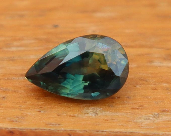 GSI Certified Parti Green Teal Sapphire: 0.78 Carat Pear Cut Gemstone, Engagement Ring