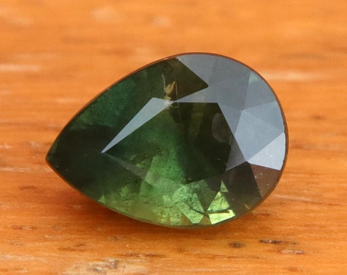 GSI Certified Green Teal Sapphire: 1.46 Carat Pear Cut Gemstone, Engagement Ring