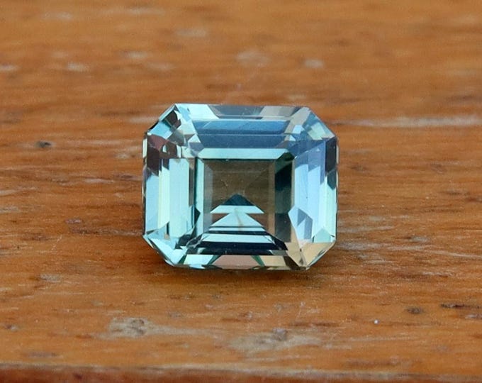 Certified Mint Green Teal Sapphire: 1.02 Carat Emerald Cut Gemstone, Engagement Ring