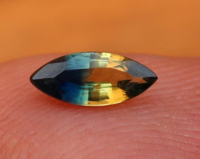GSI Certified Natural Yellow Blue Bicolor Sapphire Marquise Cut Faceted 0.41 Carat, Engagement Ring