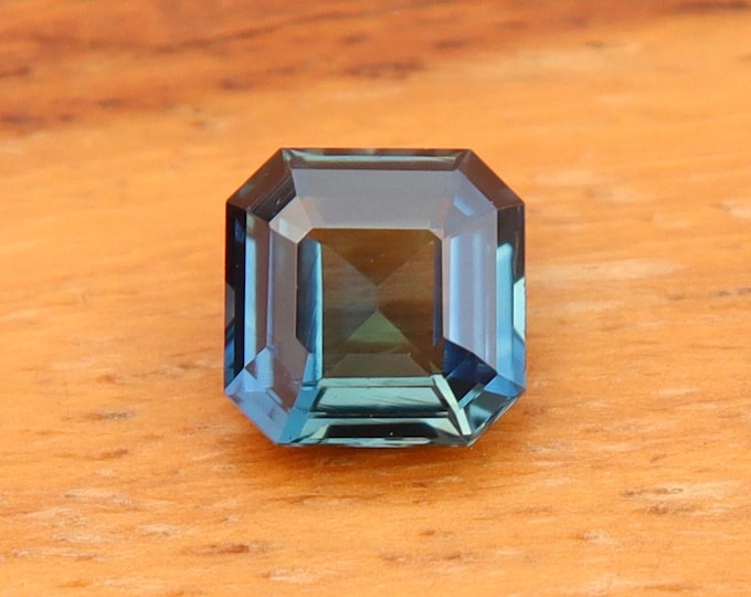 GSI Certified Blue Teal Sapphire 1.09 Carat Asscher Cut Gemstone, Engagement Ring