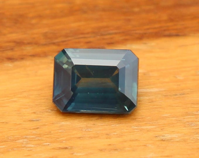 Certified Unheated Greenish Blue Teal Sapphire: 1.56 Carat Emerald Cut Gemstone, Engagement Ring