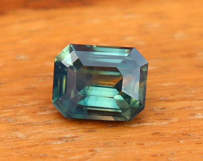 Certified Unheated Green Parti Teal Sapphire 1.05 Carat Emerald Cut Gemstone, Engagement Ring