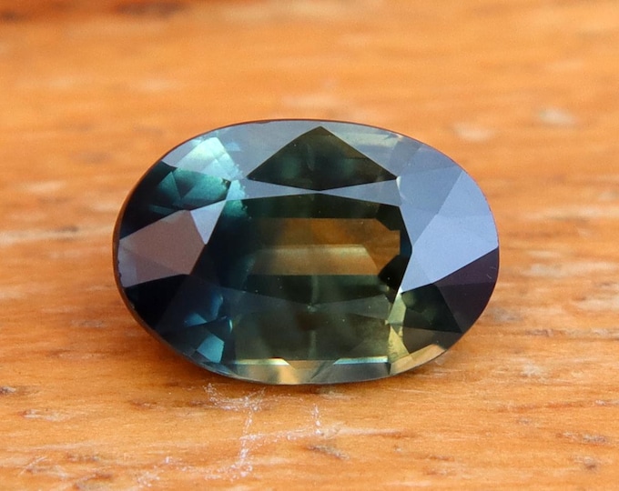 GSI Certified Dark Parti Green Teal Sapphire: 1.56 Carat Oval Cut Gemstone, Engagement Ring