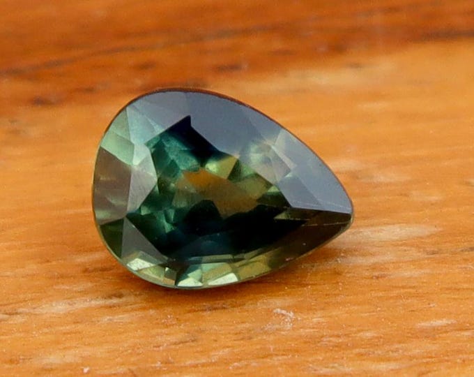 GSI Certified Green Teal Sapphire: 0.60 Carat Pear Cut Gemstone, Engagement Ring