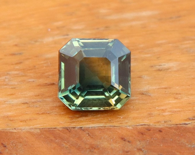 GSI Certified Parti Teal Sapphire 1.02 Carat Asscher Cut Gemstone, Engagement Ring