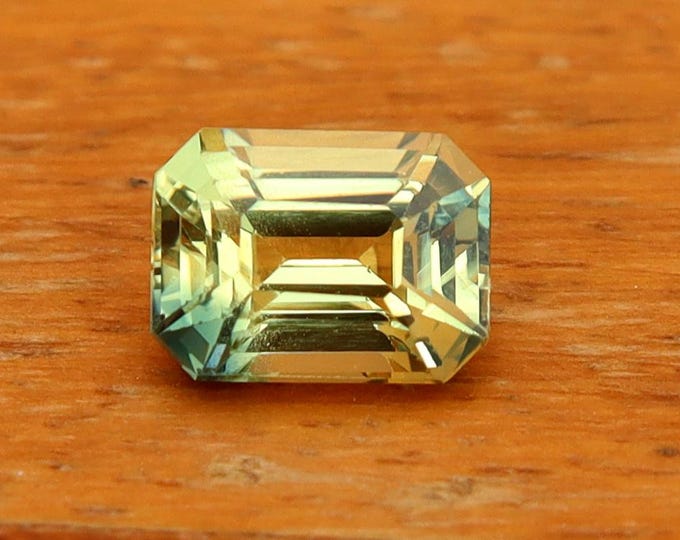 Natural Greenish Yellow Parti Sapphire 1.02 Carat Emerald Cut Gemstone, Engagement Ring