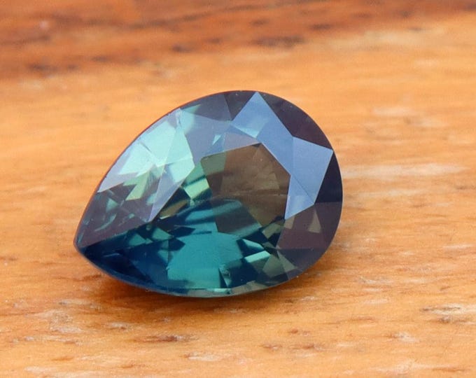 GSI Certified Parti Teal Sapphire Pear Cut Gemstone: 1.53 Carat, Engagement Ring