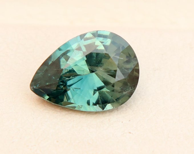 GSI Certified Green Teal Sapphire: 1.47 Carat Pear Cut Gemstone, Engagement Ring