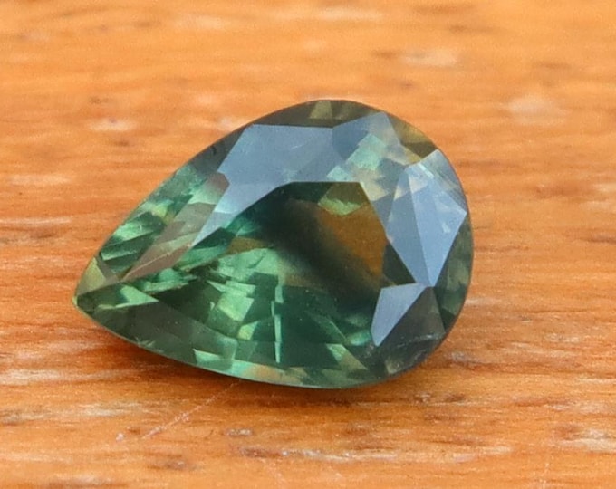 GSI Certified Green Parti Teal Sapphire: 0.84 Carat Pear Cut Gemstone, Engagement Ring
