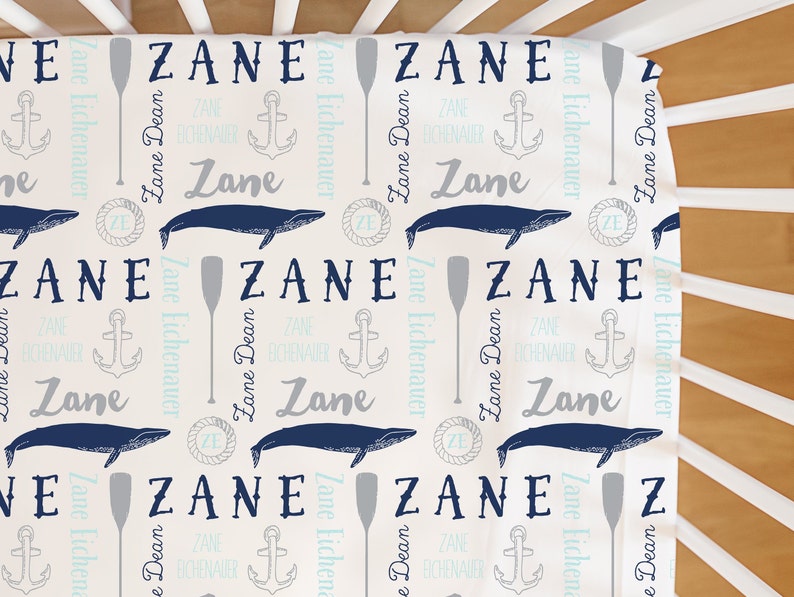 Baby Boy Ocean Nursery Decor Crib Sheet Anchor Baby Boy Gift Boy Nursery Bedding Nautical Whale Bedding