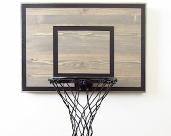 Basketball Hoop - Indoor Wood Basketball Goal, Gray with Black Reference Boxes, Basketball Gift