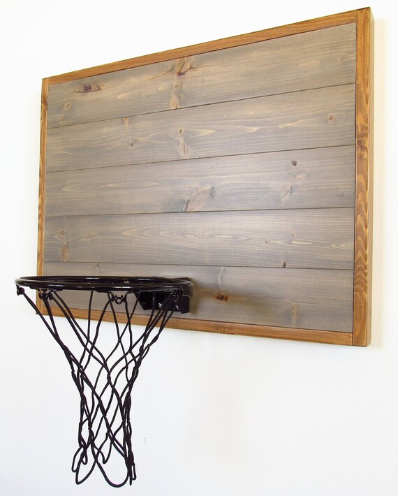 Wood Basketball Hoop Wall Mount Gray And Brown Mini Goal Home Sports Room Basement Game Decor