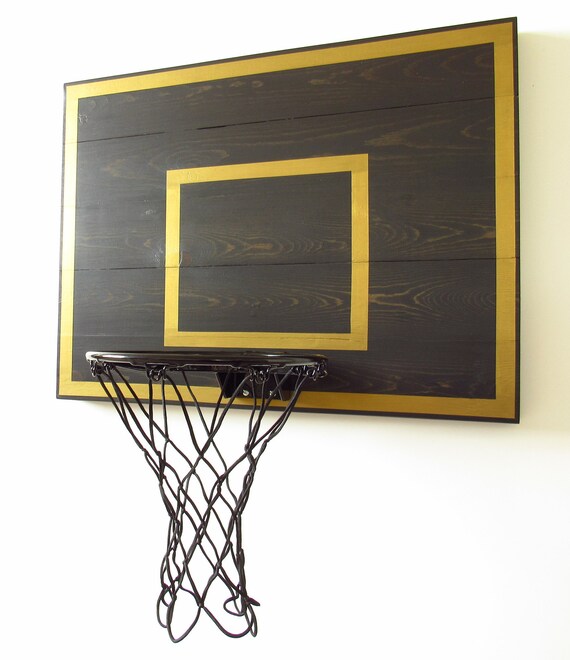 Black And Gold Indoor Wood Basketball Hoop For Bedroom Modern Basketball Art Hoop Sign For Kids Rooms Basement Man Cave Indoor Sports Room